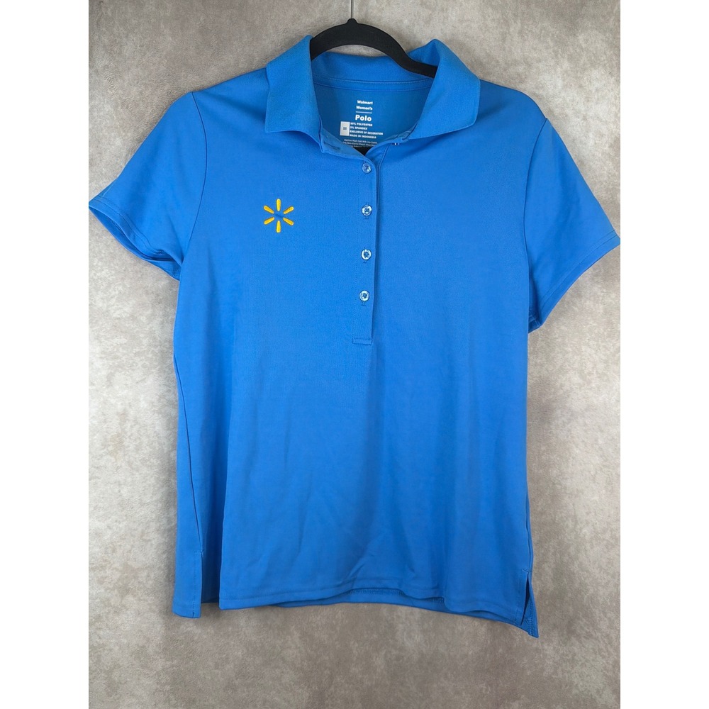 Walmart Employee Uniform Blue Polo‎ Shirt Size Medium Embroidered Logo Short Slv